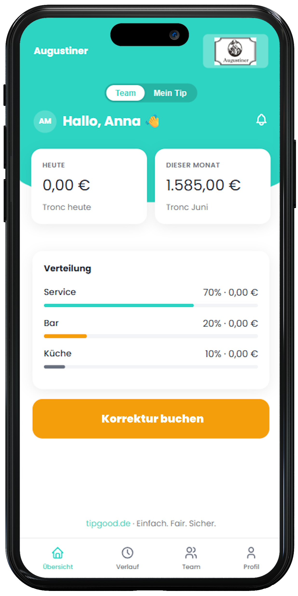 tipgood App – Trinkgeld Übersicht