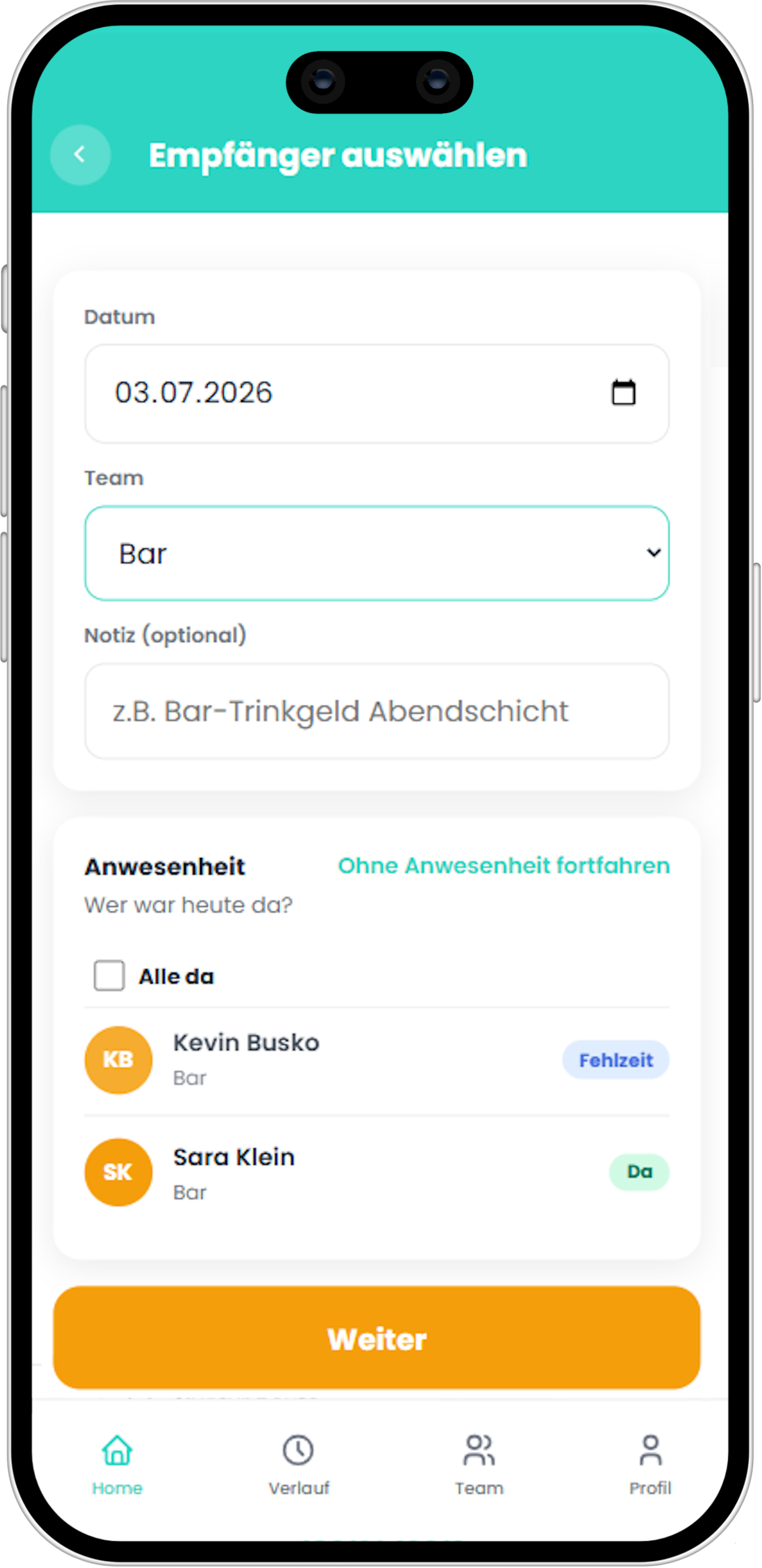 Empfänger auswählen – flexible Schicht- und Event-Zuordnung