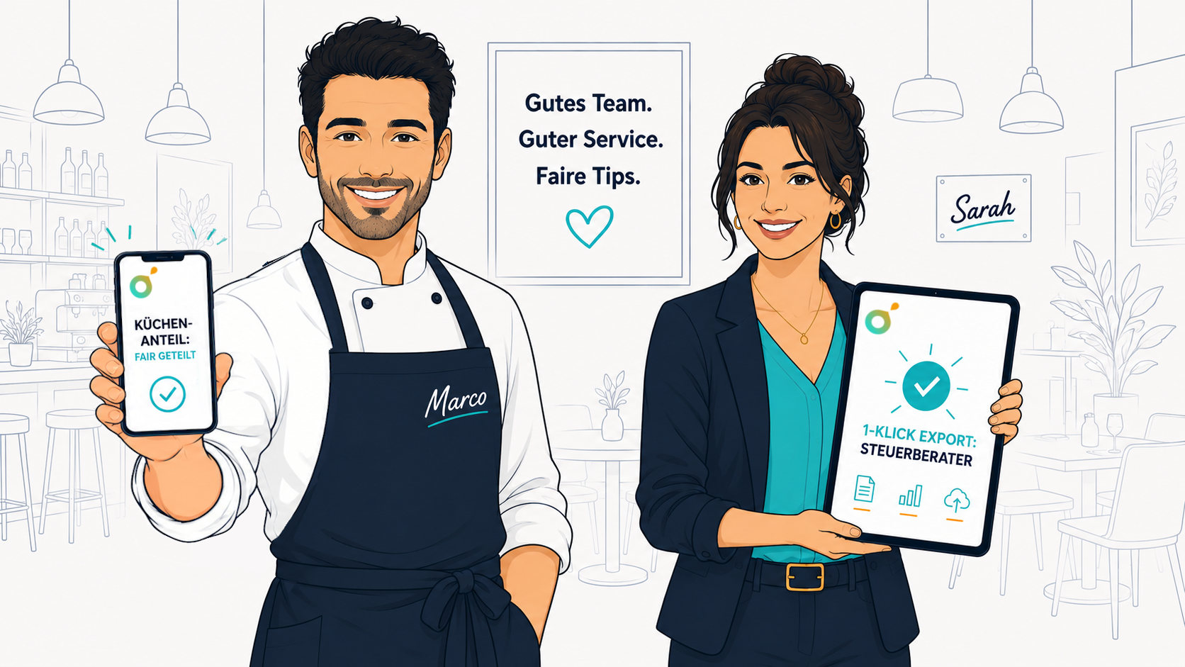 Sarah und Marco nutzen tipgood Trinkgeldmanagement-Software in Gastronomie und Hotellerie